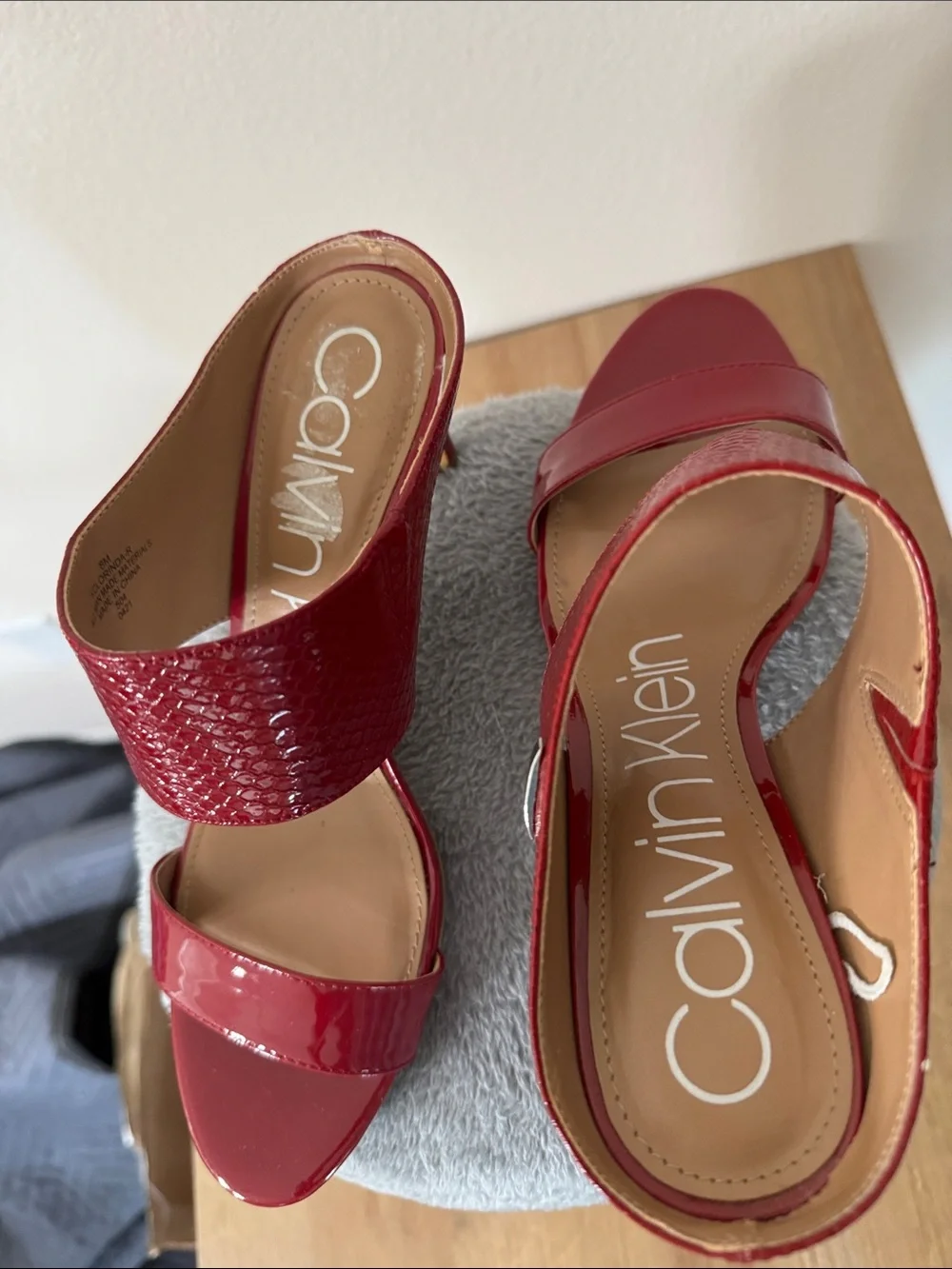 Calvin Klein Red Patent Open-Toe Slingback Heels
